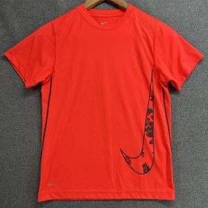 Nike Dri-FIT Boy's Medium Bright Orange Training T-Shirt Large Swoosh Logo - Picture 1 of 5