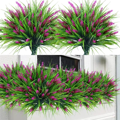 12 Bundles Artificial Plants Outdoor Faux Lavender Flowers Fake Monkey Grass ... - Image 1 of 4