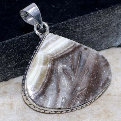 Zebra Calcite 925 Silver Plated Pendant 1.8" Red Carpet Look Jewelry GW - Image 1 of 3