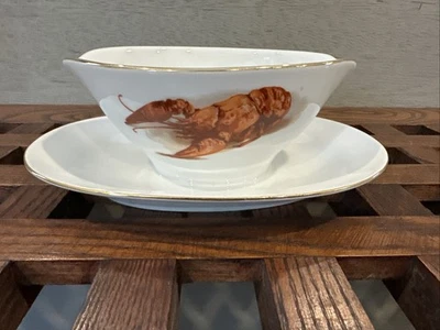 Barca vintage Richard Ginori Italia aragosta gravy vintage con sottopiatto attaccato - Immagine 1 di 4