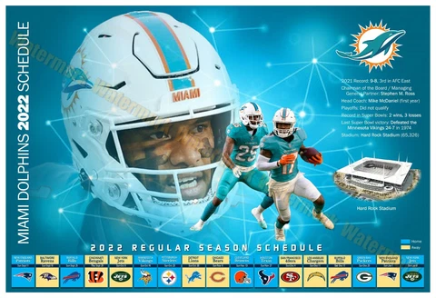 THE MIAMI DOLPHINS 2022 REGULAR SEASON 19”x13” SCHEDULE POSTER Cover