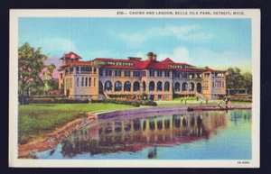MICHIGAN MI Detroit Belle Isle Park Casino Lagoon Linen postcard - Picture 1 of 2