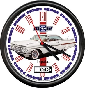 Licensed 1959 White Impala 2 Door Muscle Car General Motors Sign Wall Clock - Picture 1 of 1