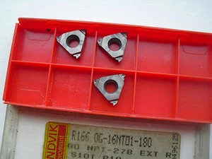 3 off Sandvik threading inserts R166.0G-16NT01-180 S10T (P10) ( R166 16NT 0NPT - Picture 1 of 2