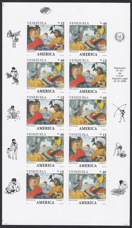 Venezuela Sc1450-1 América, Indio, Terepaima y Jefe Paramaconi, Prueba Foto 1 de 1