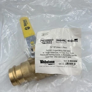 Webstone H-80436W Full Port Ball Valve 1-1/2" FIP Union x Press w/ Hose Drain - Picture 1 of 6