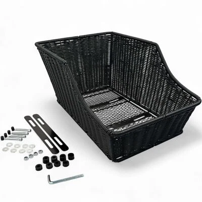 Fahrradkorb SCHWARZ Hinten Kunststoff-Rattan Gepäckträgerkorb Festmontage - Bild 1 von 4
