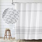Shower Curtain White Gray Woven Striped 72 x 72InchesFarmhouse Shabby Chic St...