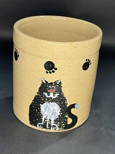Three Rivers Pottery 1999 Cat Mouse Crock Quart 6” tall w Paw Prints - Picture 1 of 7