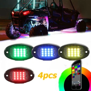 4 Pods RGB LED Rock Lights Wireless App Remote 12V Truck ATV UTV Neon Light Kit - Picture 1 of 12