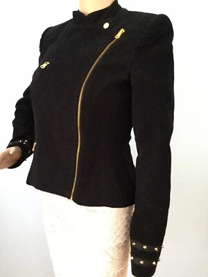 Elegant Vintage Gold Stud Zipper Zara Black Trafaluc Moto Jacket Coat Womens M - Image 1 of 4