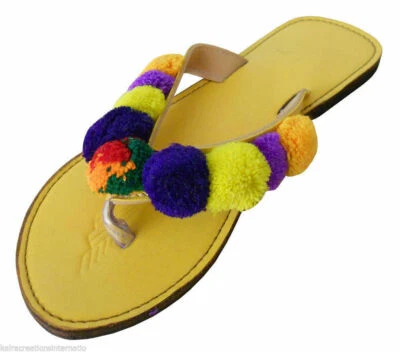 Women Slippers Traditional Indian Handmade Leather Yellow Slip-Ons US 5-7 - Image 1 of 4
