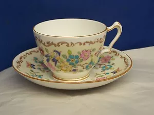 CROWN STAFFORDSHIRE FOOTED CUP & SAUCER scrolls, butterflies, birds & flowers - Bild 1 von 7