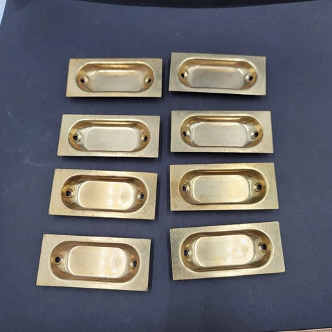 8 Vtg Window Sash Lifts Recessed Finger Pulls Pocket Door Gold Color Steel Cover