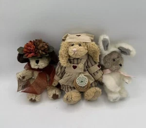Boyds Bears Jointed Plush Lot of 3 Emily Rabbit Adeline Bearett Watson Bunny - Picture 1 of 14