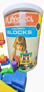 63 Vintage Colored Playskool Wood Blocks #645 Made In USA Milton Bradley Co 1972 - Picture 1 of 12