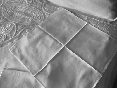 Linge Ancien 6 Serviettes A Broder Damassé Blanc - Photo 1/4