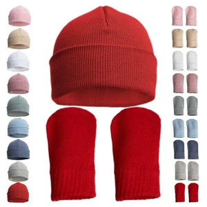 Baby Winter Hat Cable Twist Ribbed Knit Mittens Gloves Newborn Boys Girls Unisex - Picture 1 of 69