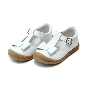 L'Amour Shoes Emma White Classic Bow T-Strap Mary Jane - Picture 1 of 2