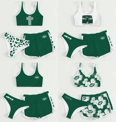 New York Jets 3PCS Sports Suit Cotton Crop Tops Cover Up Swim Shorts Underwear Cover