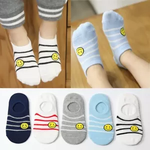 5 Pairs Socks Smile Face Hidden Sock Cotton Kids Ankle Socks(Random Color) - Picture 1 of 4