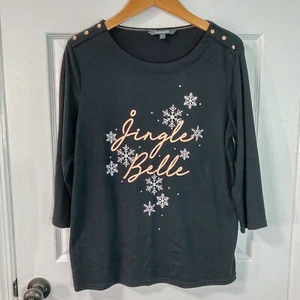 Camisa de Navidad Jingle Belle Manga 3/4 Reino Unido Talla 18 Negro Estrás Botones - Imagen 1 de 8