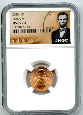 2023 EXTRA ' V ' ERROR VDB V LINCOLN SHIELD PENNY NGC MS65 RD CENT RARE VARIETY - Image 1 of 3