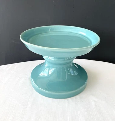 Pottery Barn Blue Turquoise Ceramic Stand Drink Dispenser Pedestal Riser 5" Tall - Image 1 of 4