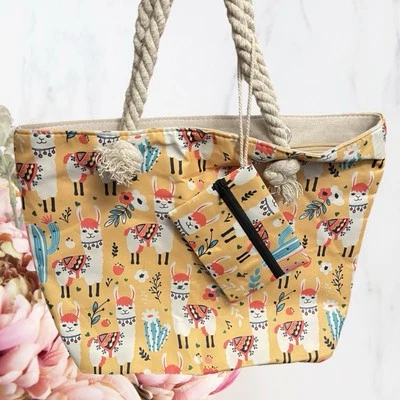 Bolso de Mano Grande Rave Envy Llama Colorido Algodón Amarillo Grande Juego de 2 Piezas  Foto 1 de 4