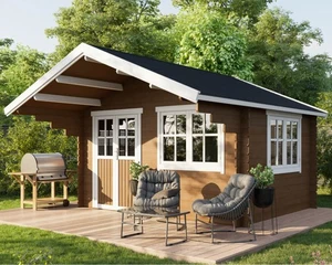 Gartenhaus Holzhaus Blockhaus Laube 4x3m 44mm mit Fußboden Dachüberstand - Bild 1 von 9