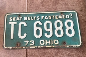 Vintage 1973 Ohio grünes Nummernschild TC 6988 Man Cave Garage Dekor Sammlerstück - Bild 1 von 5