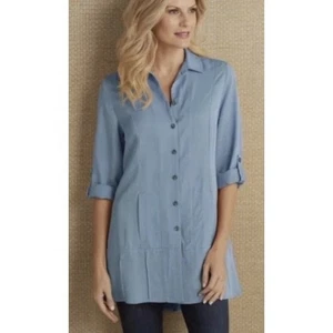 Soft Surroundings Tencel Island Breeze Shirt Medium Button Down Tunic Top - Picture 1 of 10