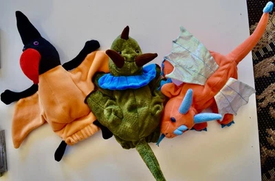 (3) VINTAGE Caltoy Hand Puppets DINOSAUR Puppeteer Play Creative Plush Soft - Image 1 of 4