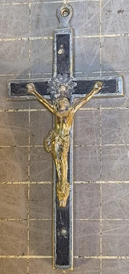 Antiguo Crucifijo Cruz Madera Metal Pequeño d Foto 1 de 3