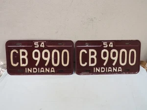 Vintage 1954 Indiana License Plate CB 9900 Matched Pair - Picture 1 of 4