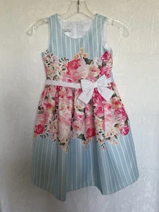 Bonnie Jean sleeveless hidden zip closure strip floral lined bow dress Size 7 - Picture 1 of 11