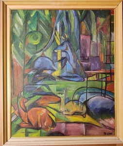 DEER IN THE FOREST, signed oil painting - Picture 1 of 7