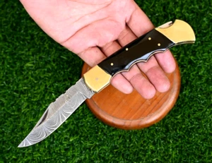 Custom Made Forged Damascus Steel Folding Blade Pocket Knife Back Lock 963 - Picture 1 of 7