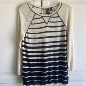 Suéter Pullover Cynthia Rowley Para Mujer Talla M Mezcla de Lino Crema Negro Rayas - Imagen 1 de 9