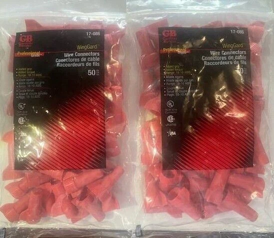 Tuercas de conector de cable de ala roja Gardner Bender 17-086 18-10 AWG 2 paquetes de 50 EE. UU. Foto 1 de 1