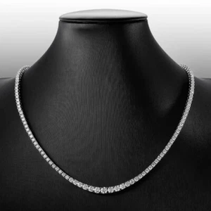 Gradient D VVS1 Round Real Moissanite Tennis Chain Necklace 925 Sterling Silver - Picture 1 of 22