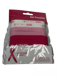 pink ribbon bracelets 6 count 1 pack awareness - Picture 1 of 2