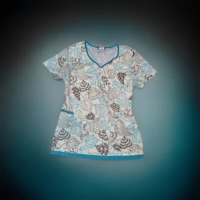 Antique White, Blue, Brown Baby Phat Scrub Top Women's XS - Image 1 of 3