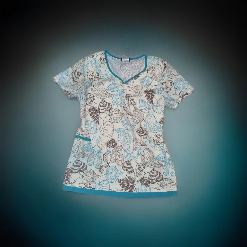 Antique White, Blue, Brown Baby Phat Scrub Top Women's XS - Image 1 of 3