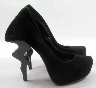 Negro/ROJO zig zag 5.5" tacón de aguja 1" plataforma zapatos mujer talla 6 Foto 1 de 4