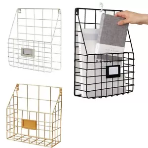 1pc Wall Mounted Magazine File Holder Metal Mesh Wire Basket Mail Organizer Door - Picture 1 of 15