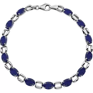 Pulsera ovalada de 7" de zafiro azul cultivada en laboratorio en oro blanco de 14 K - Imagen 1 de 3