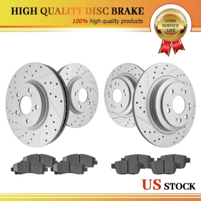 Rotores de freno perforados delanteros y traseros + pastillas de freno de cerámica para Acura TL 2009-2014 Foto 1 de 4