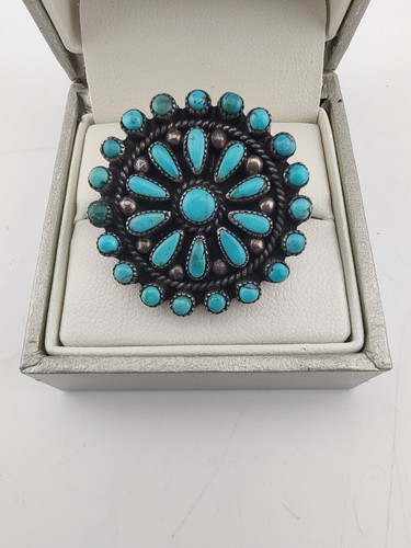 Vintage Zuni Native American Handmade Turquoise Petit Point Cluster Ring Sz 5½