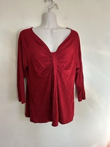 Talbots Women's Top Sz S Red Front Ruching Long Sleeve V Neck Blouse - Picture 1 of 4